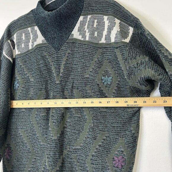 Vintage Zeppelin Embroidered Knit Sweater Women’s Size Large Green 80s - Picture 5 of 7